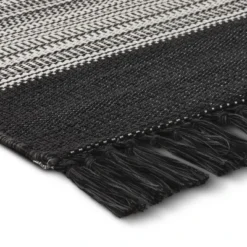 7' X 10' Outdoor Rug Striped Fringe Black - Project 62™