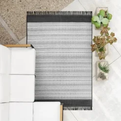 7' X 10' Outdoor Rug Striped Fringe Black - Project 62™ 4 7' X 10' Outdoor Rug Striped Fringe Black - Project 62™ -Furniture Bargain Store GUEST cd564f5b 1bfc 4256 a3d9 97e6d89b24db
